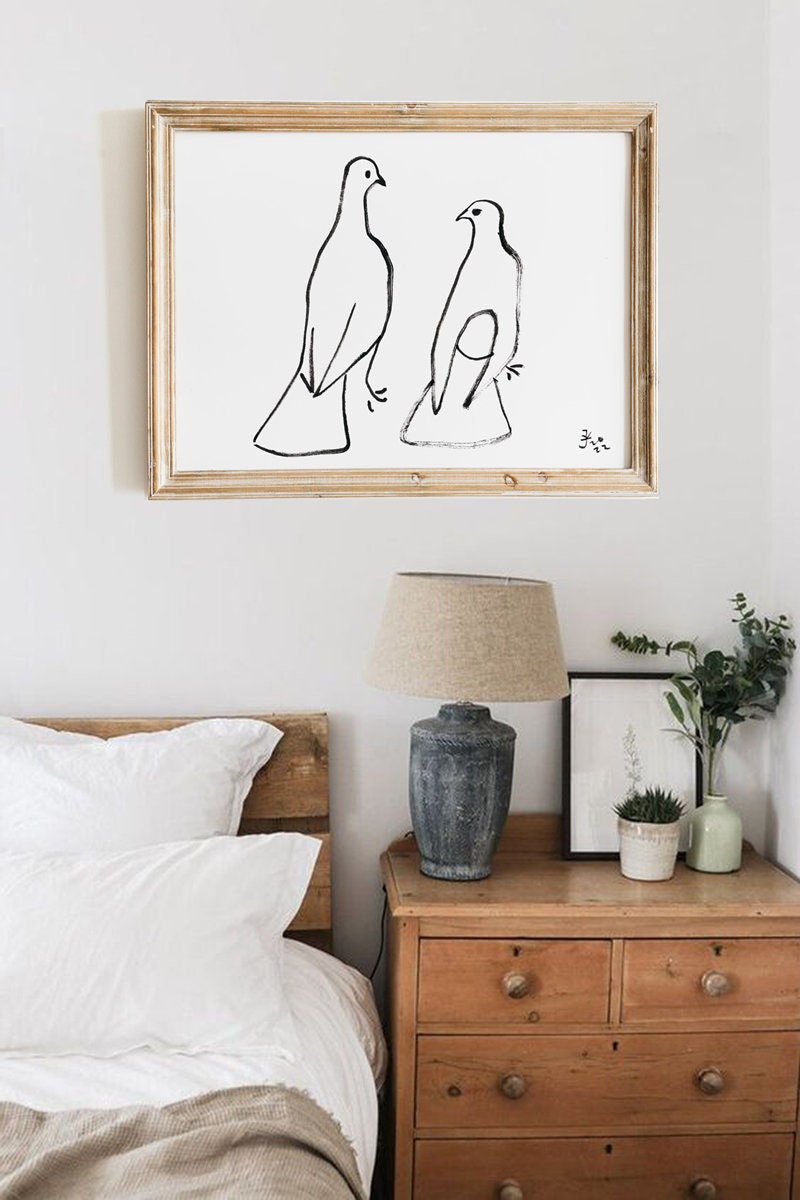 Pigeon Bird Wall Hanging Art for Minimalist Lover, Bird Art Print, Digital Download, Picasso Bird, Pigeon Lover Gift, Morning Dove Print