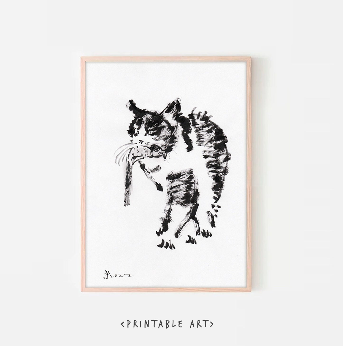Fishing Cat, Wall Art Print, Printable Digital Download, fishing gift wall decor