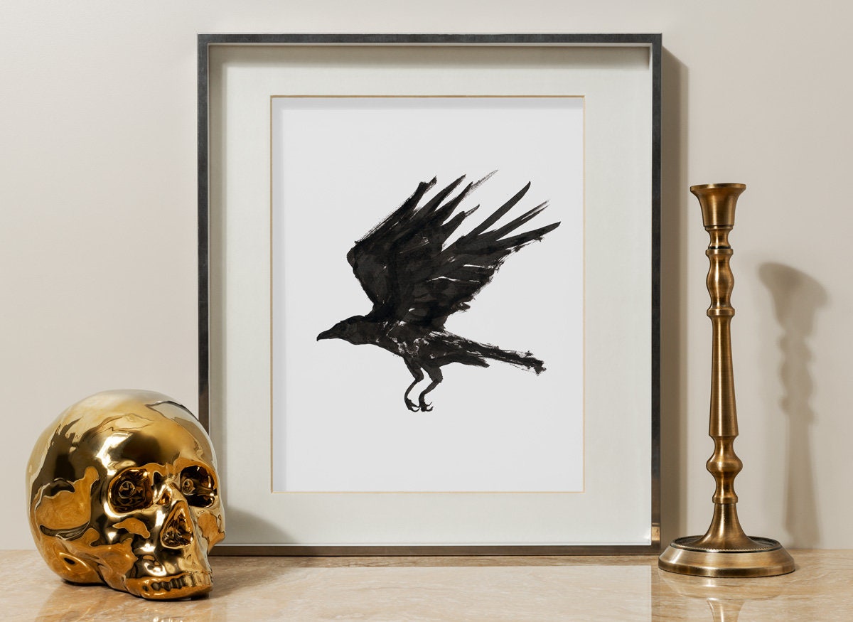 Raven Print, Crow Art, Dark Academia Prints, Vintage Poster, Halloween Art, Crow Print, Black Crow Raven, Crow Wall Art, Digital Download