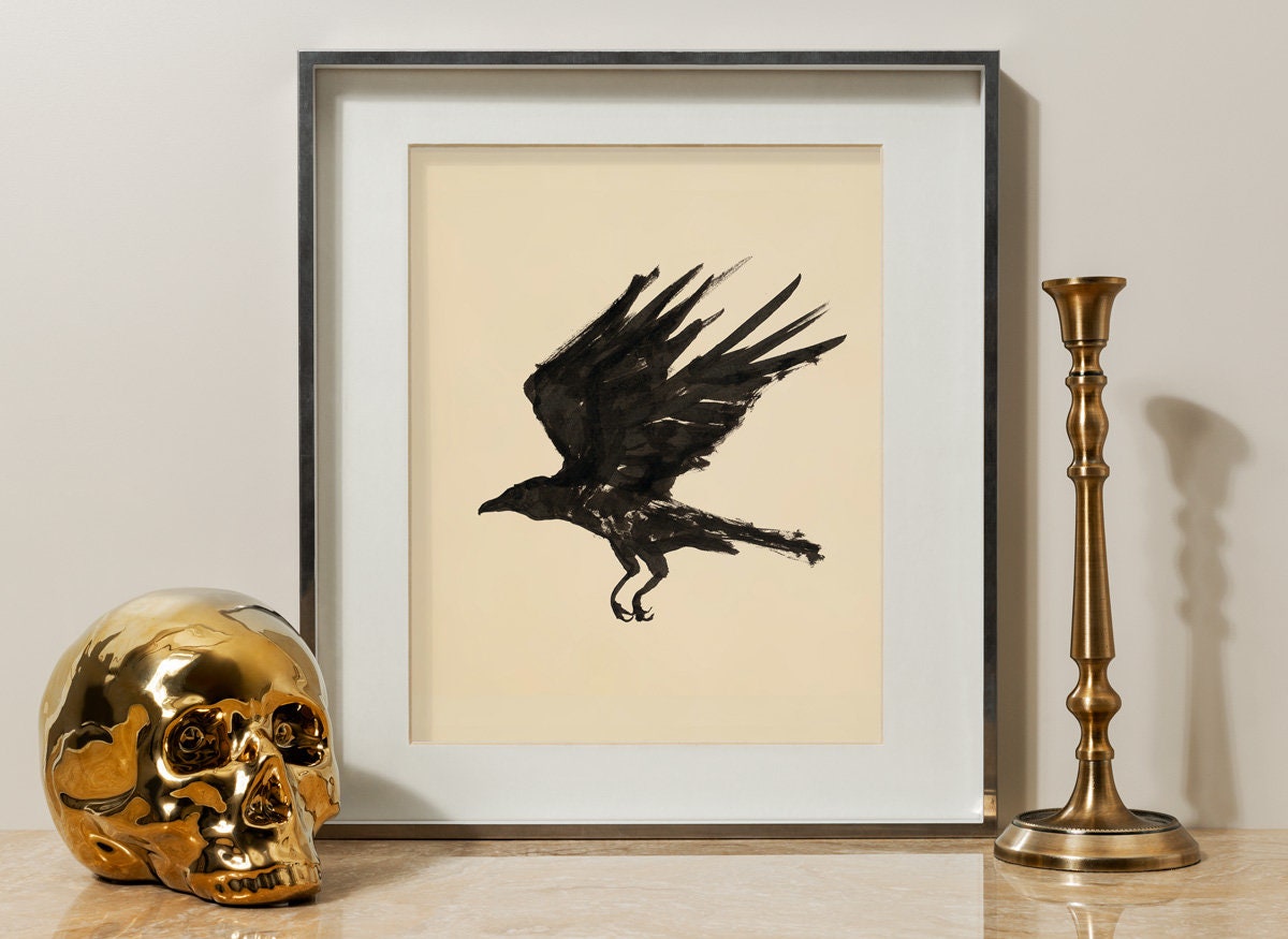 Raven Print, Crow Art, Dark Academia Prints, Vintage Poster, Halloween Art, Crow Print, Black Crow Raven, Crow Wall Art, Digital Download