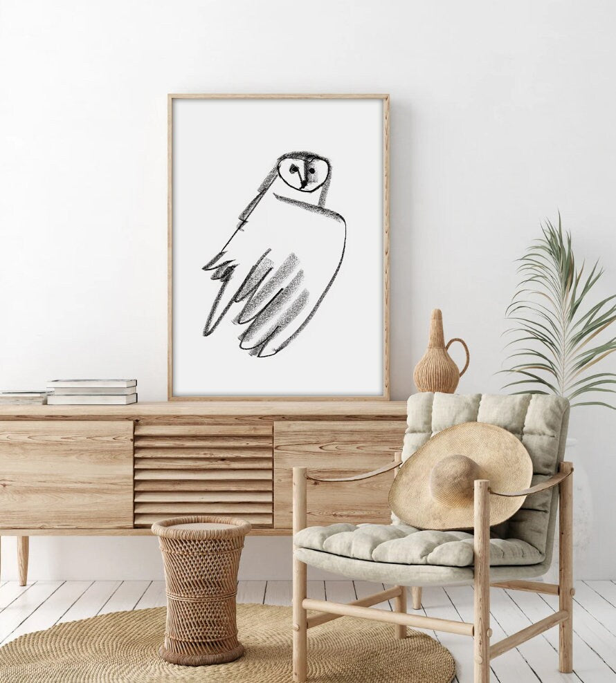 Owl Minimalist Print, Black and White Owl Poster, Hedwig Owl Art, Owl Gift, Owl Wall Decor,
