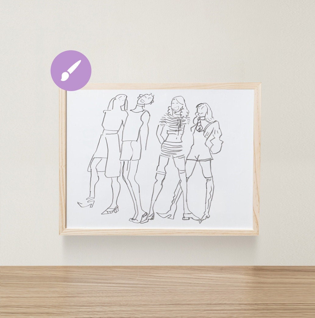 School Fashion ~ Hand Drawn Original Pencil Drawing ~ Girlish Friendship ~ Back to School Wall Art ~ A4 Jenea Kaitaz (11.7 x 8.3 inch)