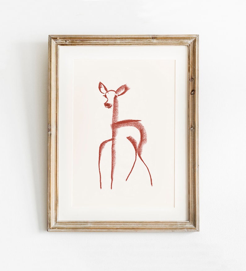 Baby Deer, Christmas Fawn, Digital Download, Woodland Decor, Little Deer Drawing, Minimalist Deer, Nursery Wall Art, Modern Farmhouse Decor
