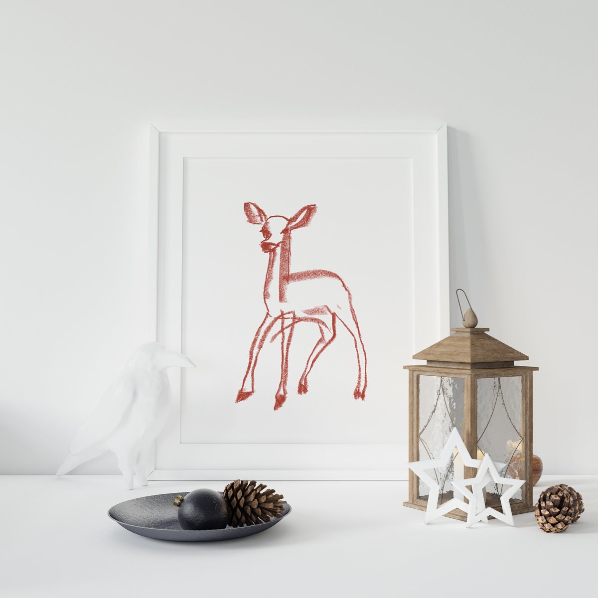 Woodland Animals, Fawn Printable Deer Drawing, Fawn Drawing, Copper Wall Decor, Nursery Wall Art, Rustic Art, Baby Deer Print, Nursery Decor