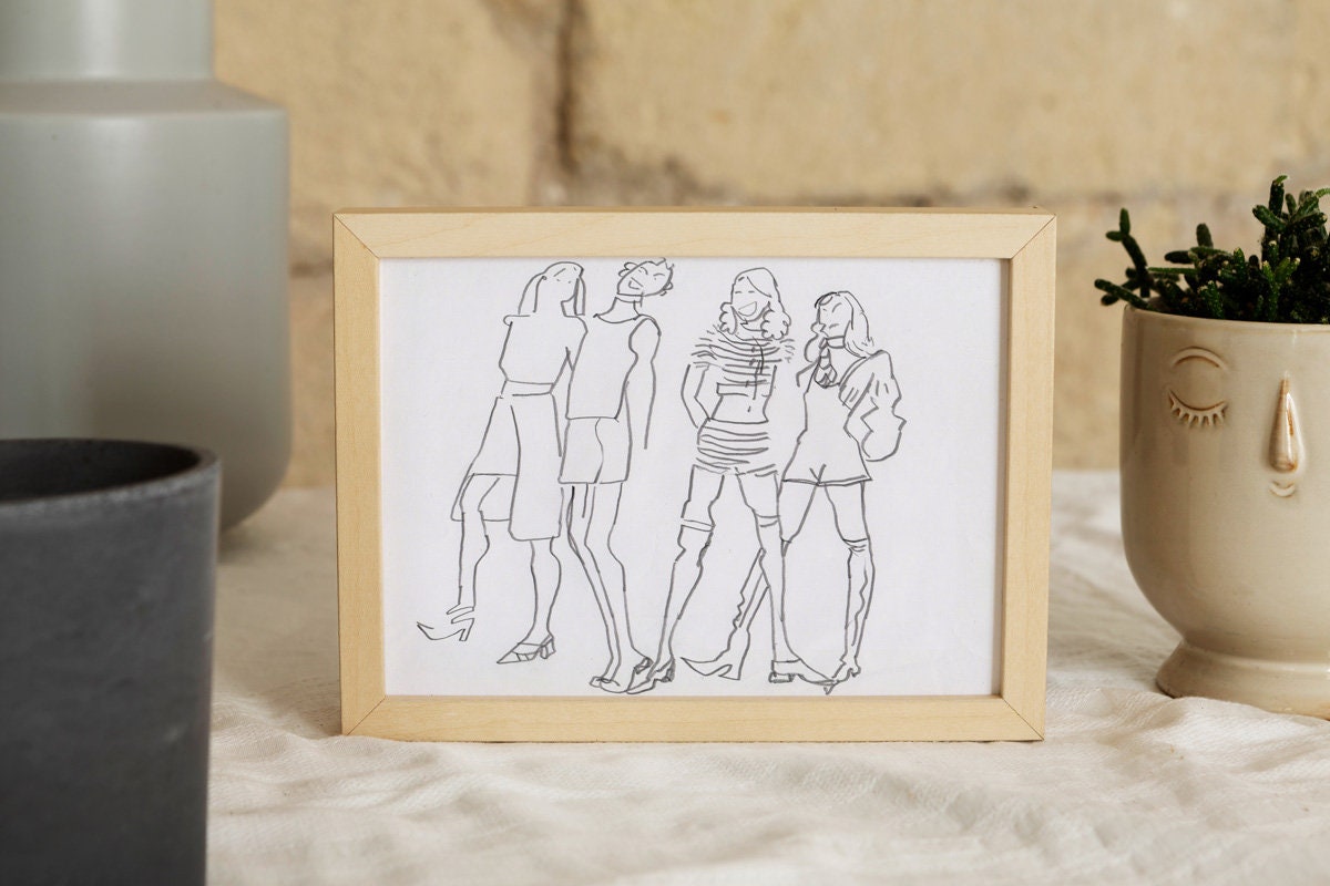 School Fashion ~ Hand Drawn Original Pencil Drawing ~ Girlish Friendship ~ Back to School Wall Art ~ A4 Jenea Kaitaz (11.7 x 8.3 inch)
