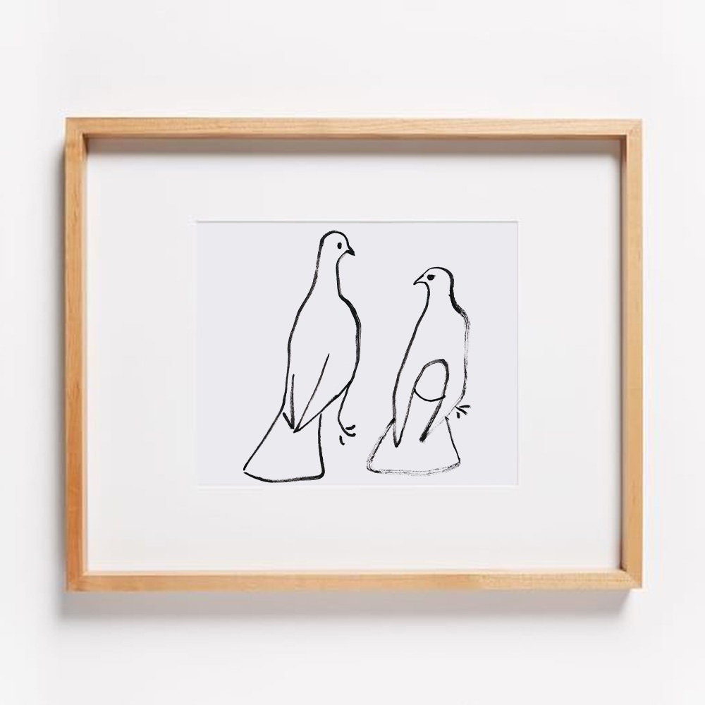 Pigeon Bird Wall Hanging Art for Minimalist Lover, Bird Art Print, Digital Download, Picasso Bird, Pigeon Lover Gift, Morning Dove Print