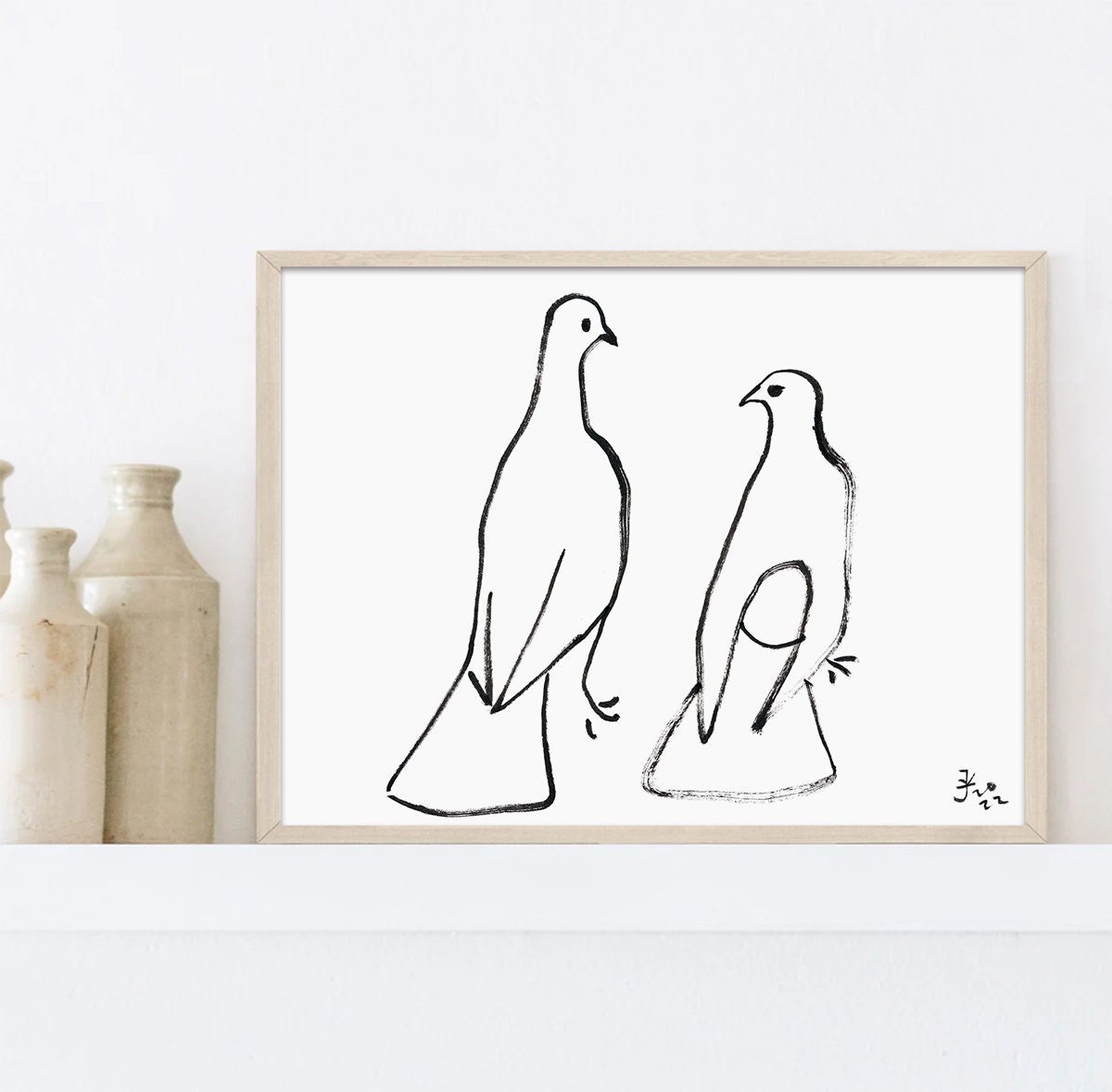 Pigeon Bird Wall Hanging Art for Minimalist Lover, Bird Art Print, Digital Download, Picasso Bird, Pigeon Lover Gift, Morning Dove Print