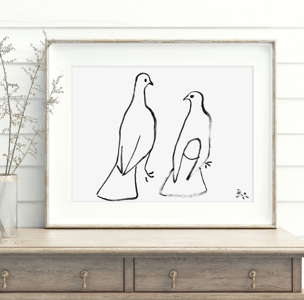 Pigeon Bird Wall Hanging Art for Minimalist Lover, Bird Art Print, Digital Download, Picasso Bird, Pigeon Lover Gift, Morning Dove Print