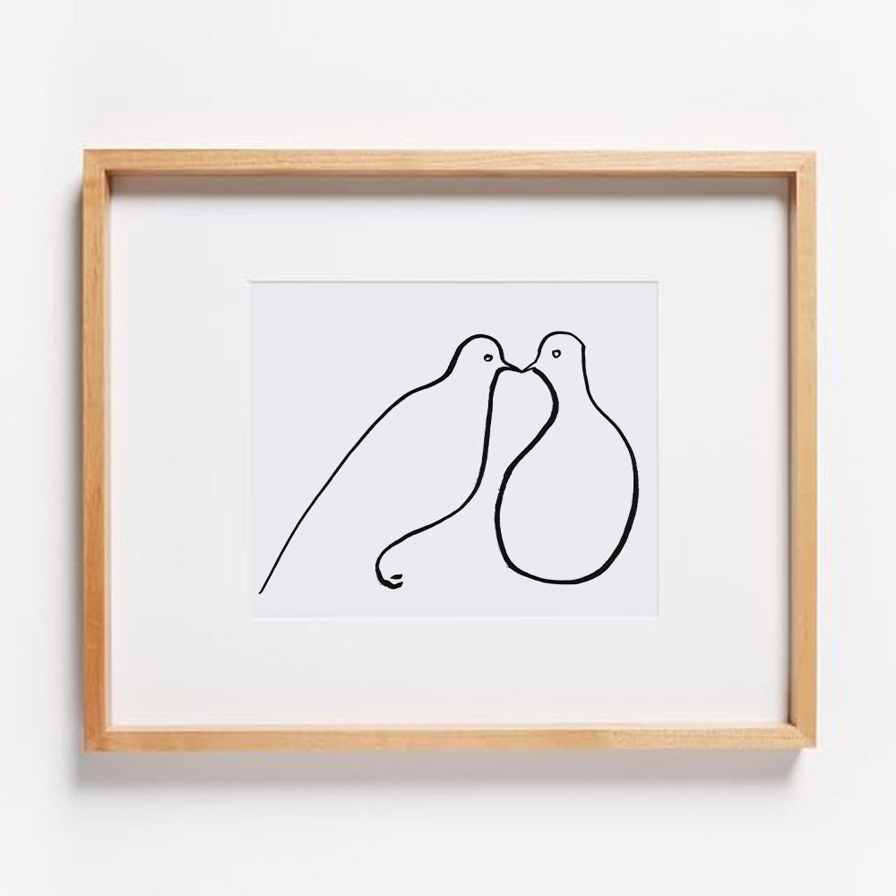Morning Dove Print, Minimalist line art, Bird Art, Digital Download, Valentine Day Print, Pigeon Kiss, Bird Lover Gifts, Modern Wall Art