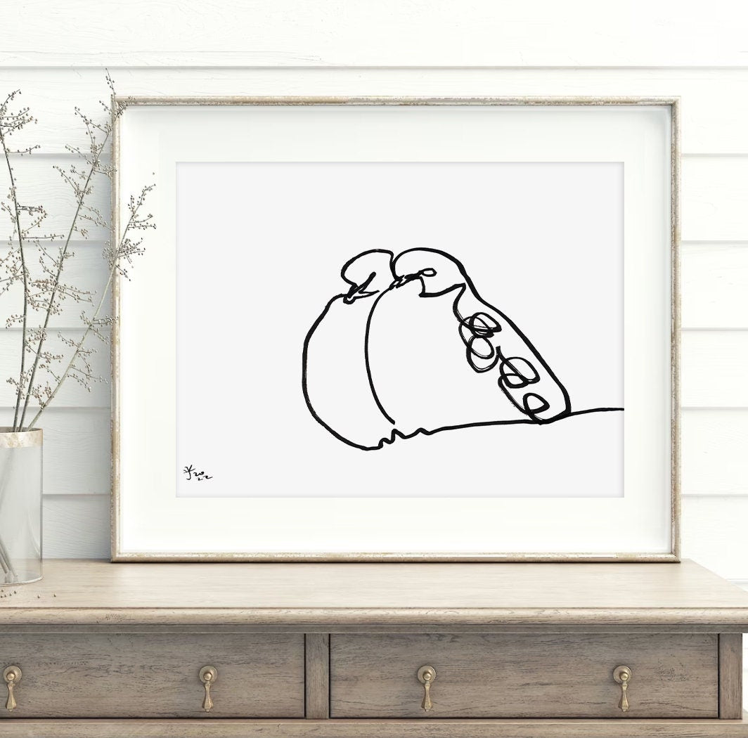 Bird Line Art, Pigeon Digital Download, Bird Lover Print, Digital Download, Valentine Art Gifts, Christmas Gifts, Nature Lover Gifts