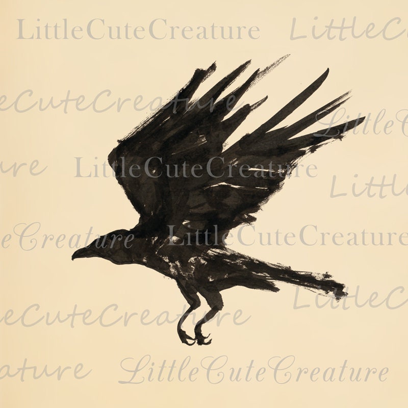 Raven Print, Crow Art, Dark Academia Prints, Vintage Poster, Halloween Art, Crow Print, Black Crow Raven, Crow Wall Art, Digital Download