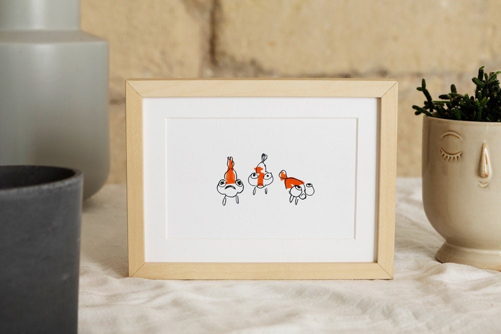 Cartoon Fish, Whimsical Fish Print, Digital Download, Bubble Eye Goldfish Print, Funny Kids Wall Art, Nursery Fish Decor, Fish Lover Gifts