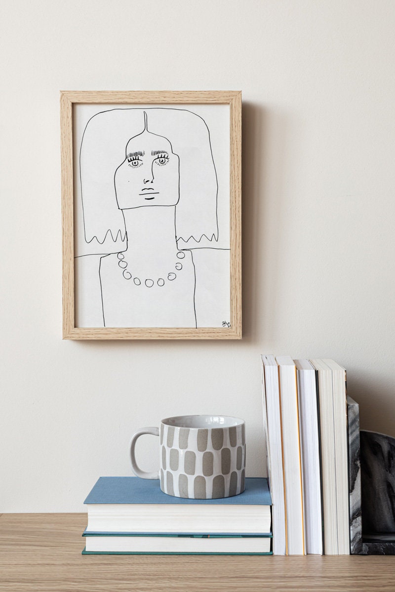 Woman Portrait ~ Hand Drawn Art ~ Jewelry Printable Art ~ Line Art Girl Drawing ~ Matisse Ink Art