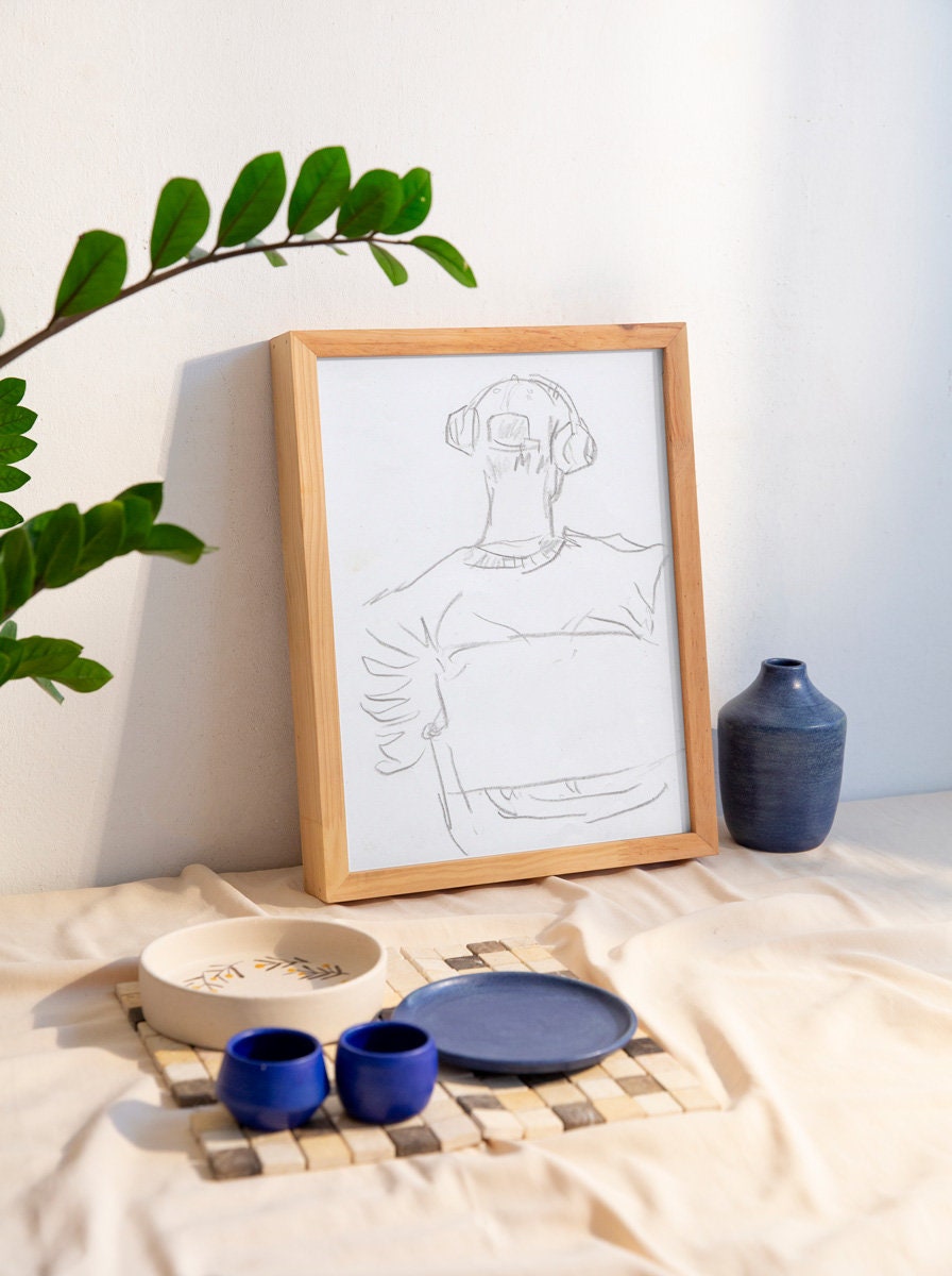 Boy with Headphones Art ~ Hand Drawn Sketch, Original Pencil Drawing, Music Art, Minimalist Wall Decor, Aesthetic Wall Art, Music Lover Gift