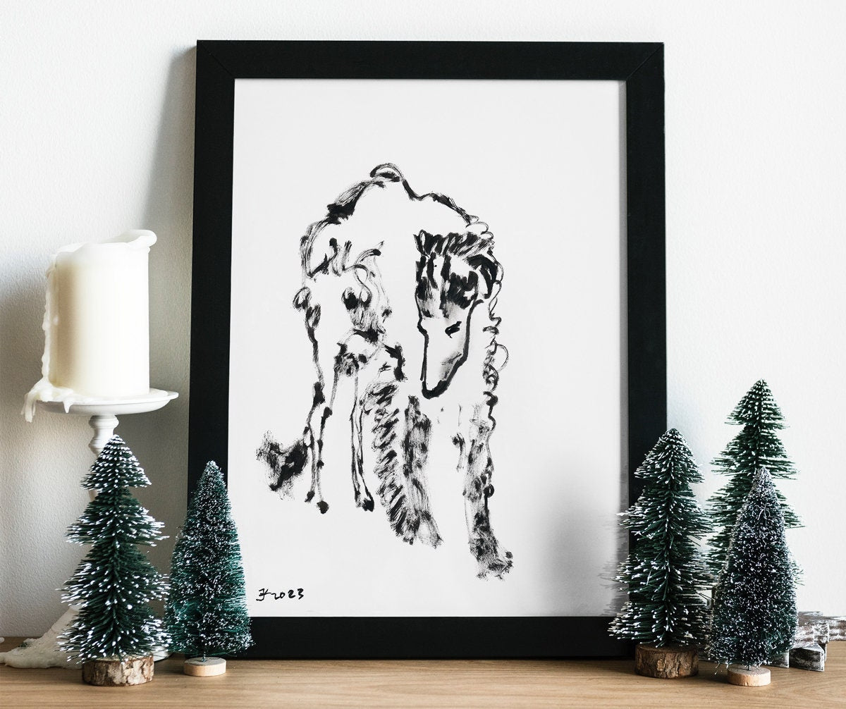 Borzoi Digital Download, Printable Borzoi, Instant Download, Borzoi Minimalist, Black and White Borzoi Art, Russian Wolfhound