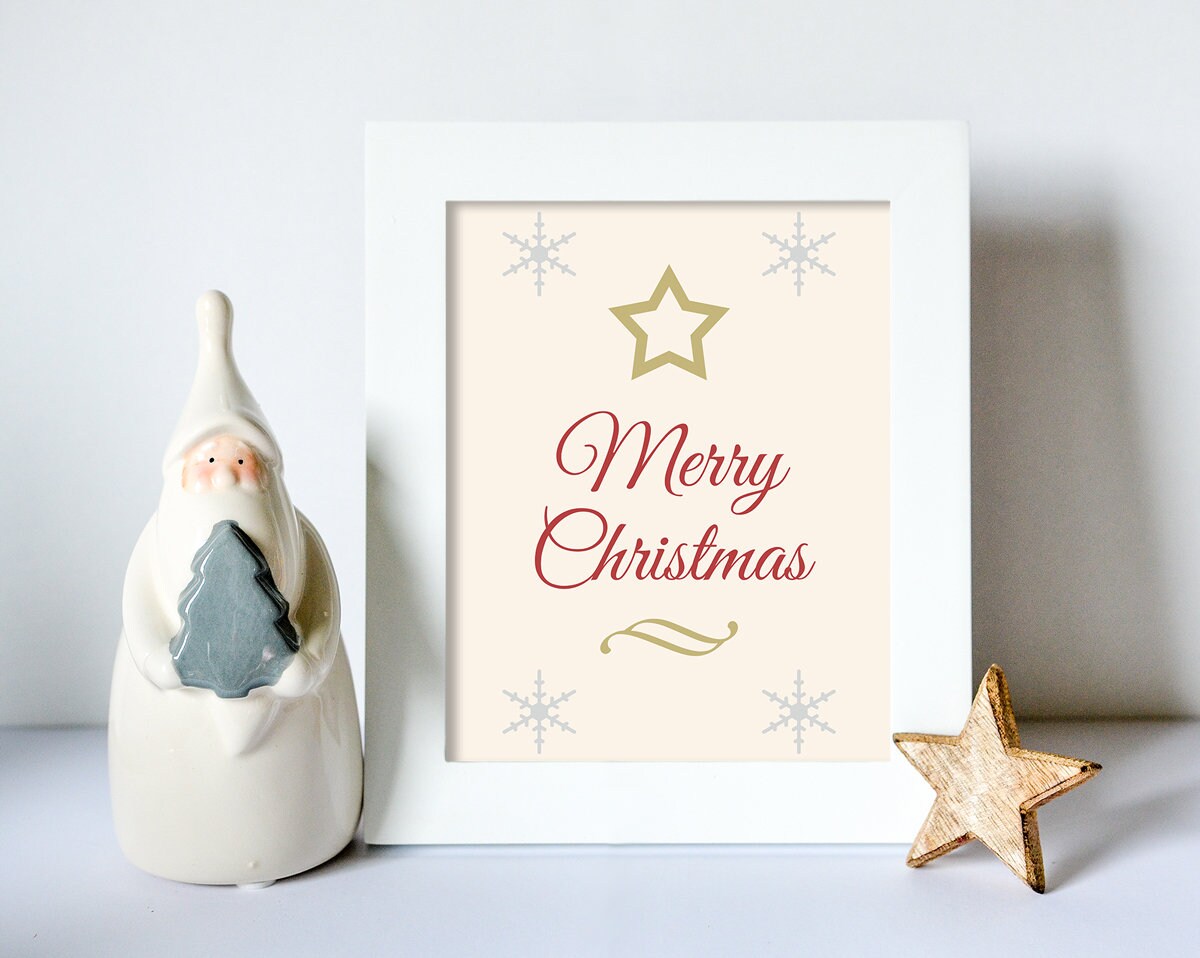 Merry Christmas Print, Nursery Wall Decor, Winter Season Art, Digital Download, Snow Flake Printable, Christmas Star Decor, Christmas Gifts