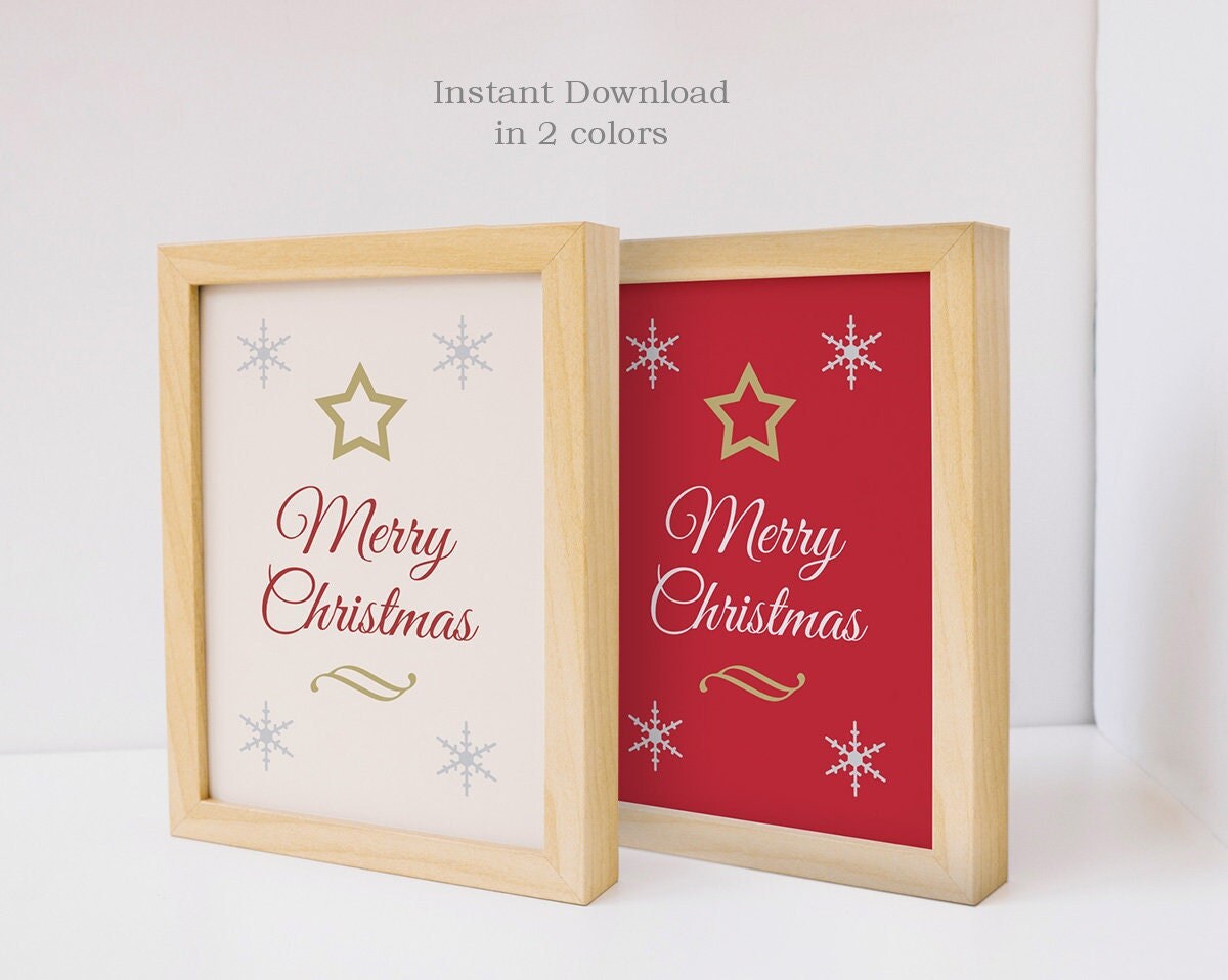 Merry Christmas Print, Nursery Wall Decor, Winter Season Art, Digital Download, Snow Flake Printable, Christmas Star Decor, Christmas Gifts