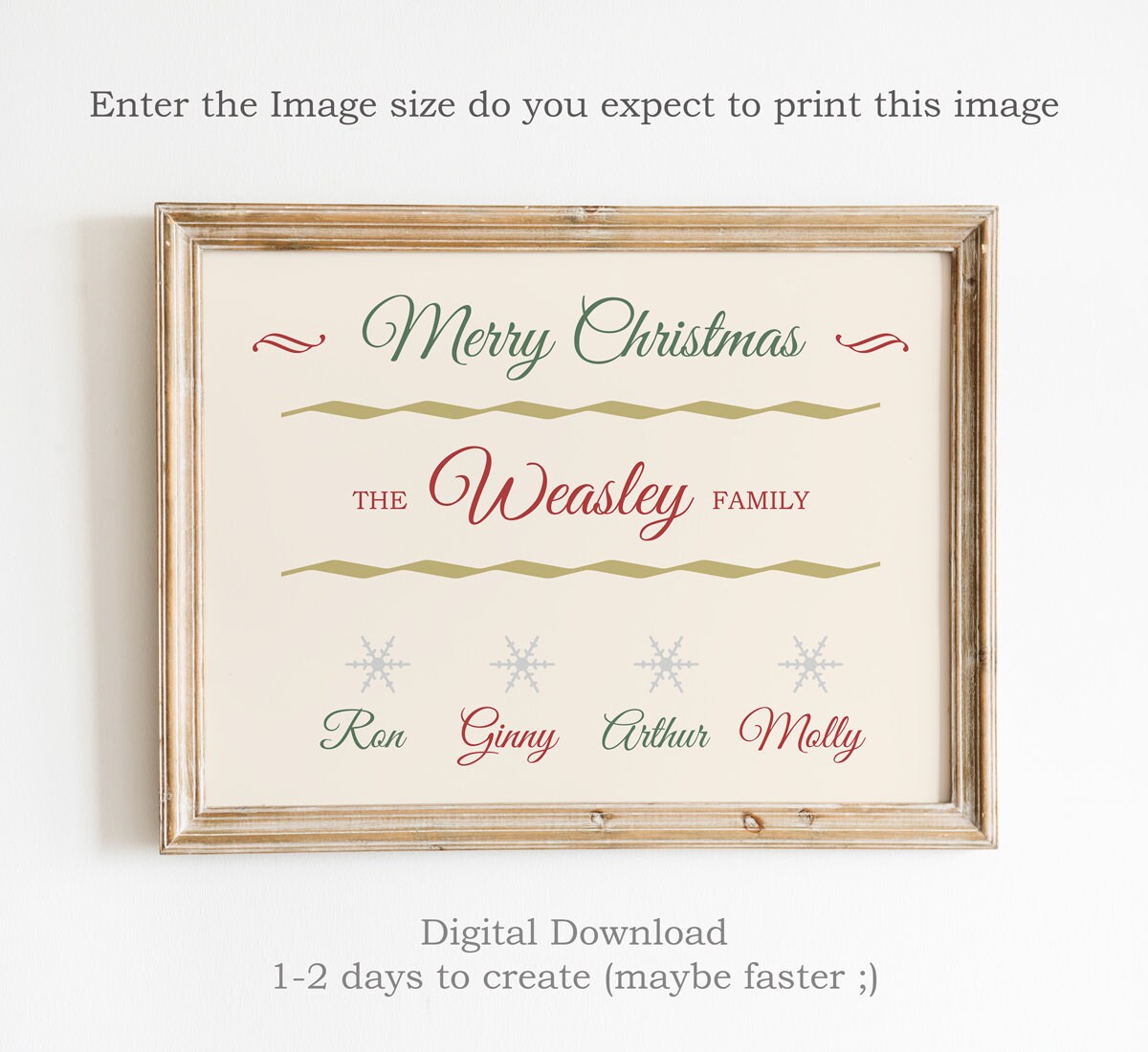 Personalised Christmas Family Print, Digital Download, Christmas Custom Gifts, Holiday Decor, Christmas Decor, Personalised Name Print