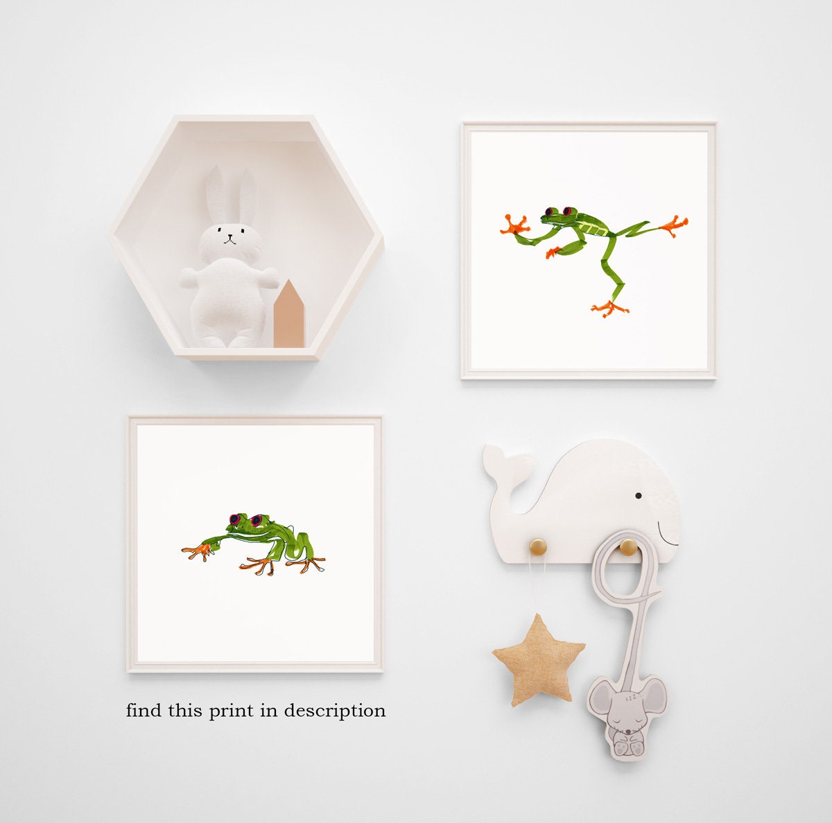 Frog Printable Art, Funky Wall Art, Natural Nursery Decor, Frog Png, Cute Shelf Decor, Froggy Friend, Frog Gifts