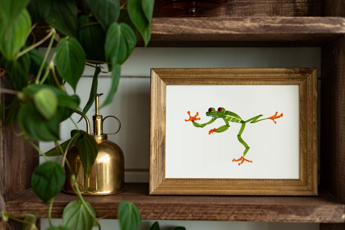 Frog Printable Art, Funky Wall Art, Natural Nursery Decor, Frog Png, Cute Shelf Decor, Froggy Friend, Frog Gifts