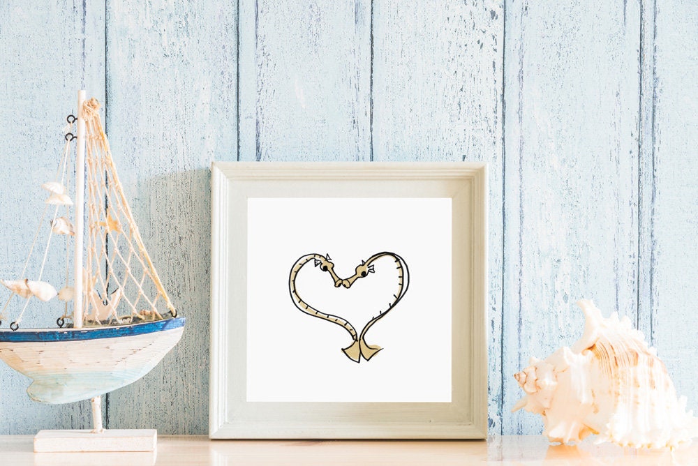 Pipefish Print, Valentines Day Decor, Digital Download, Love Print, Heart Print, Coastal Printable Art
