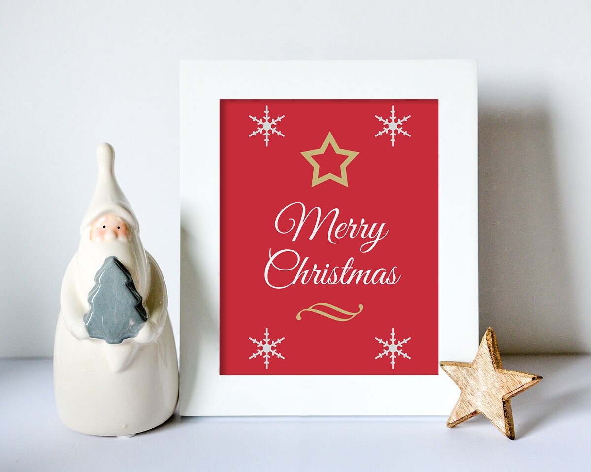 Merry Christmas Print, Nursery Wall Decor, Winter Season Art, Digital Download, Snow Flake Printable, Christmas Star Decor, Christmas Gifts