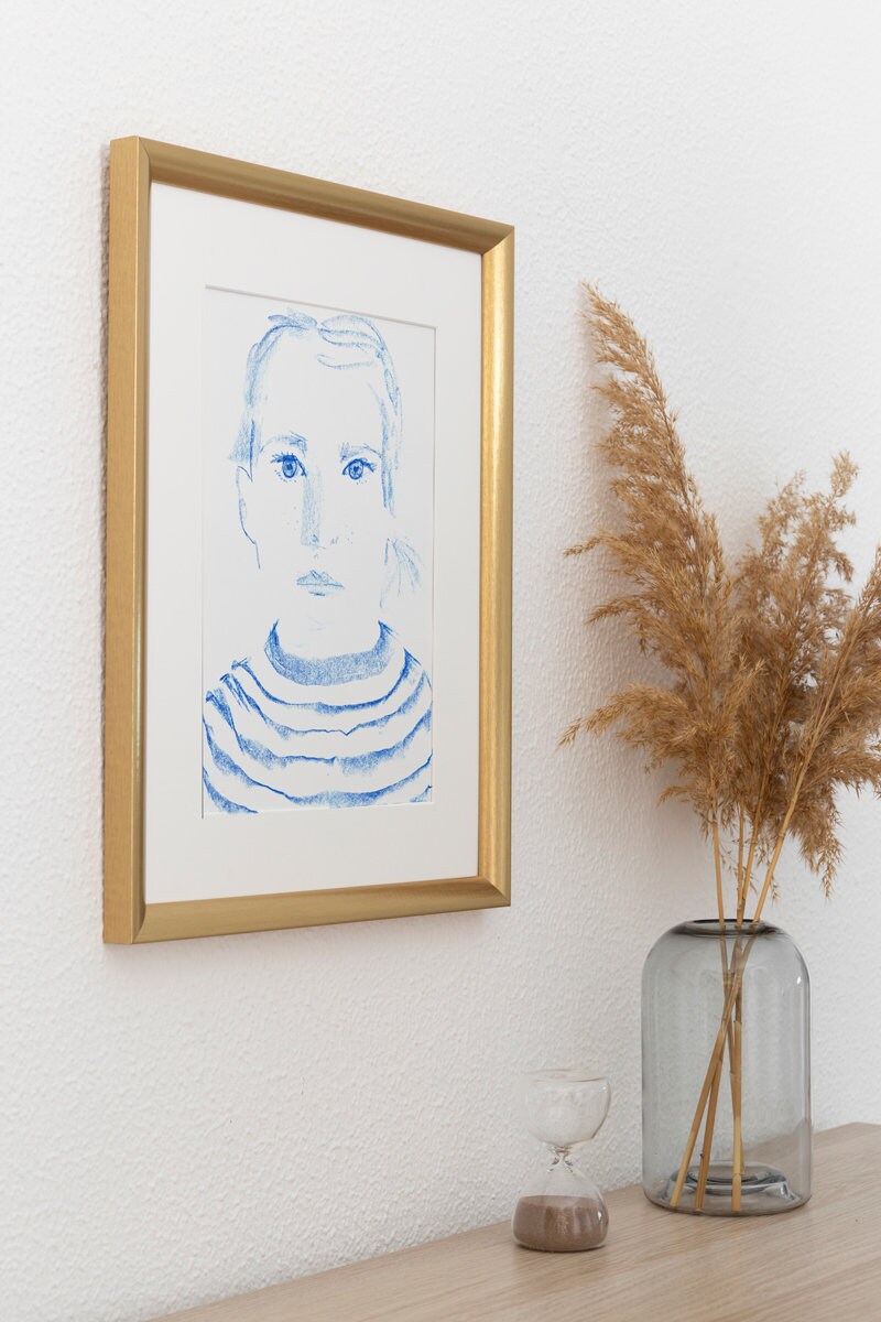 Portrait of Girl, Instant Download, Minimalist Portrait, Drawing by Jenea Kaitaz, Portrait Wall Art, Blue Eyes Pint