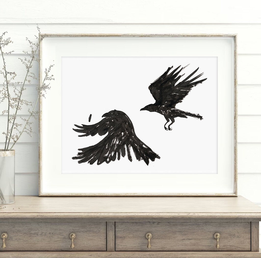 Crow Print, Digital Download, Raven Illustration, Black Bird Poster, Crow Png, Crow Svg, Dark Raven Art, Halloween Decor, Edgar Allen Poe