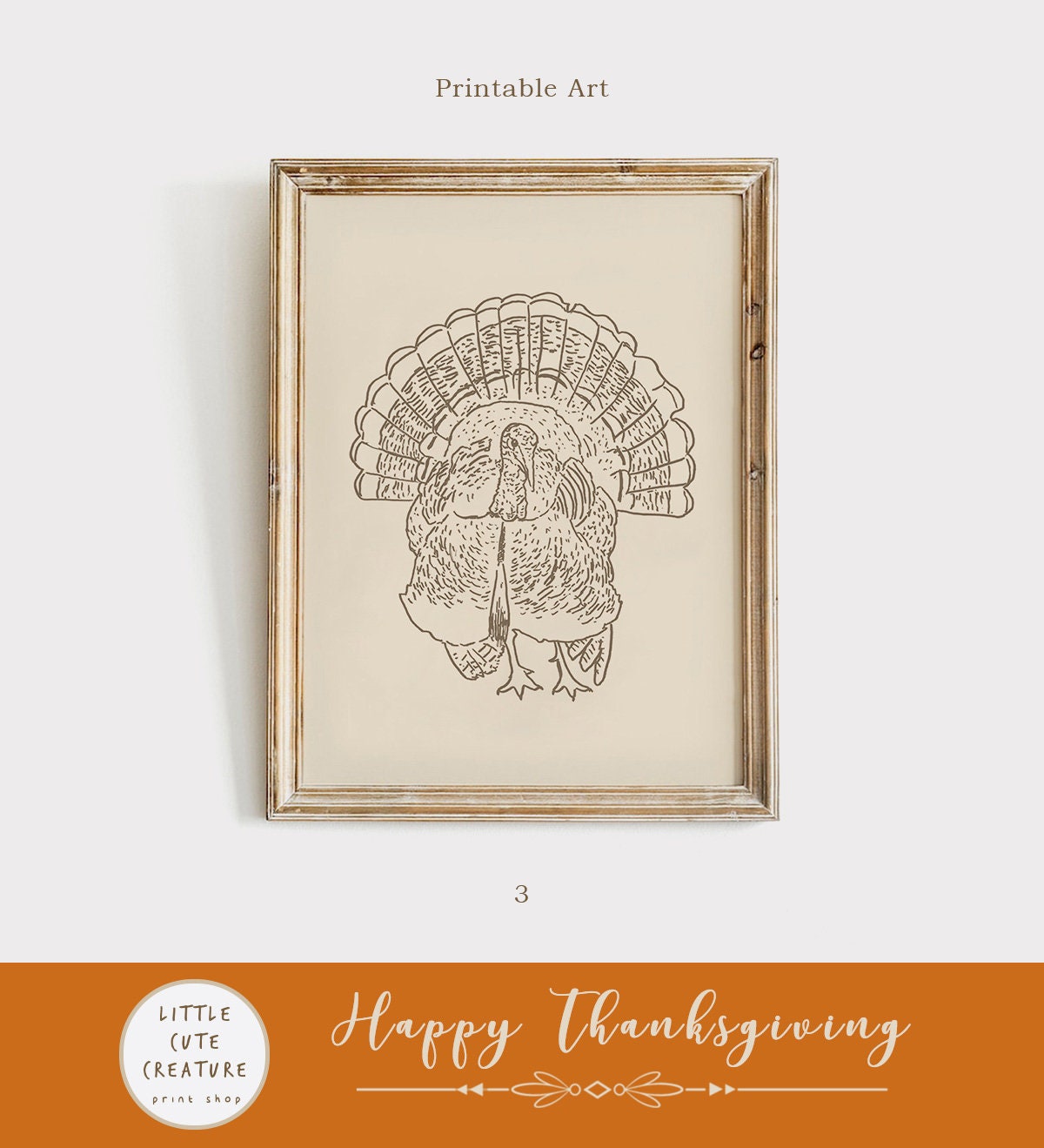 Set of Three Turkey Print, Instant Download, Thanksgiving Printable Wall Art, Kitchen Autumn Decor, Beige Neutral Print, Digital Download