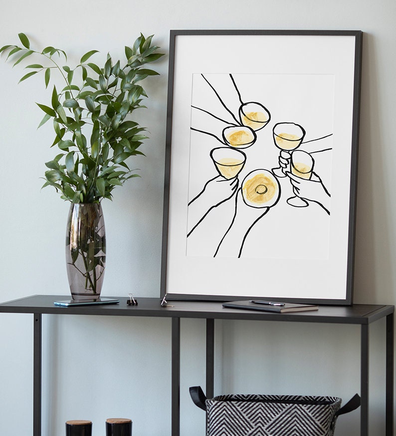 Cheers Sign, Drinks Poster, Christmas Decor, Bar Cart Wall Decor, Cheers Illustration