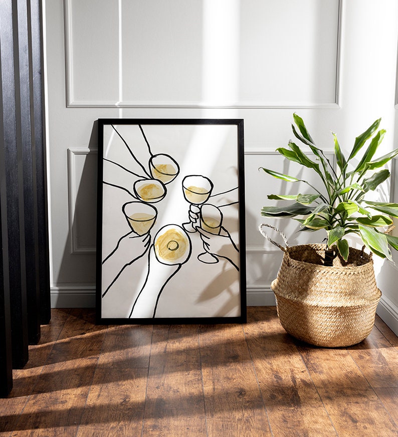Cheers Sign, Drinks Poster, Christmas Decor, Bar Cart Wall Decor, Cheers Illustration