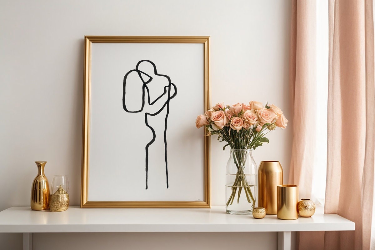 Couples Gift Print, Valentines Day Gift, Instant Download, Love Digital Art, Silhouette Line Art, Valentine Printable, Date Night ideas