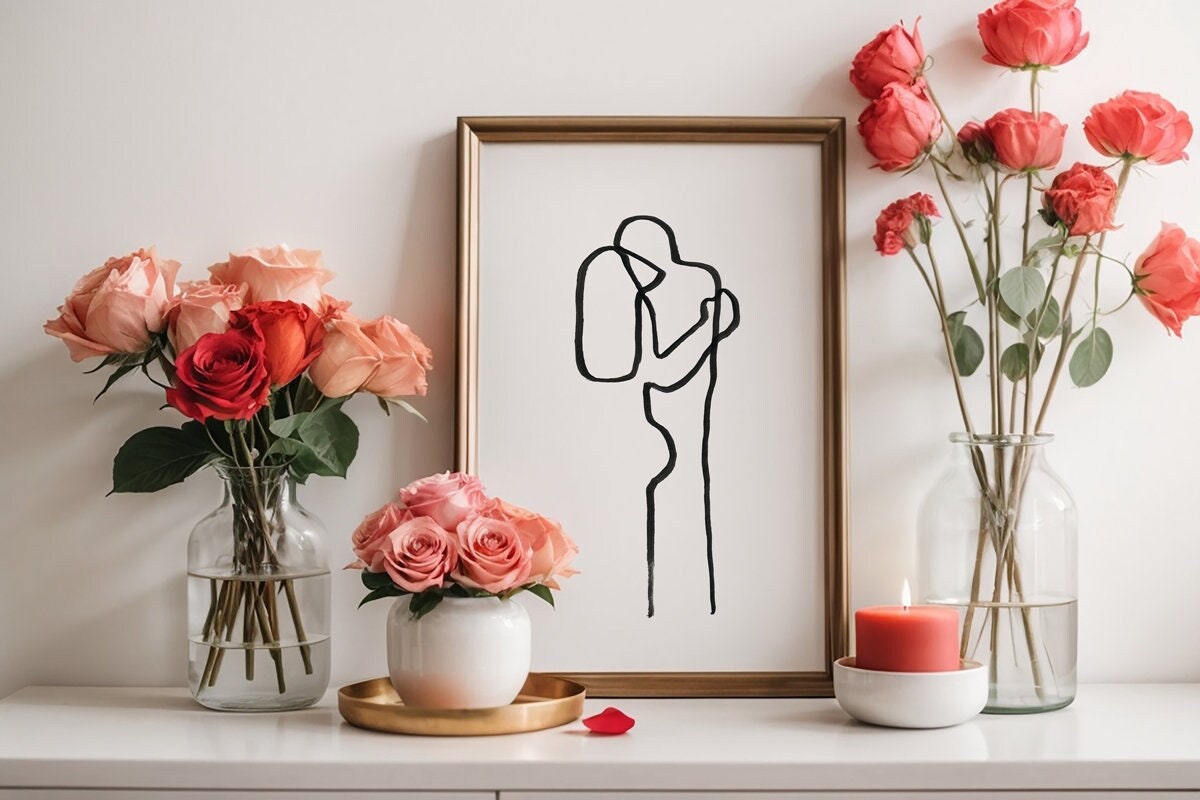 Couples Gift Print, Valentines Day Gift, Instant Download, Love Digital Art, Silhouette Line Art, Valentine Printable, Date Night ideas