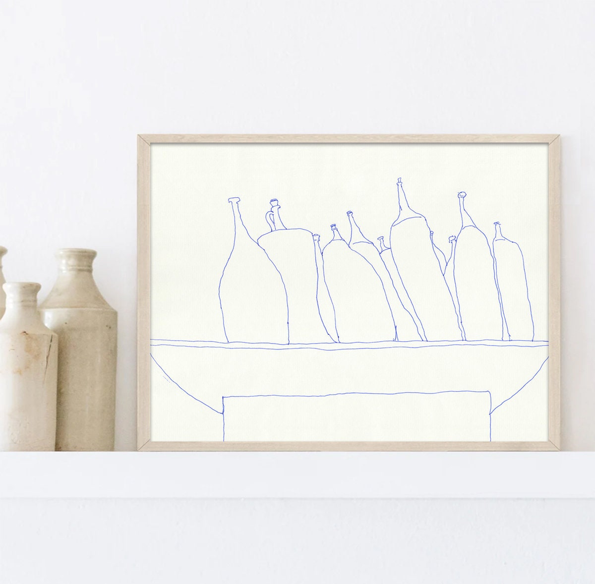 Minimalist Kitchen Print, Printable Bottle Art, Bar Cart Print, Wine Bottle Wall Art, Drink Still Life, French Farmhouse Kitchen Print