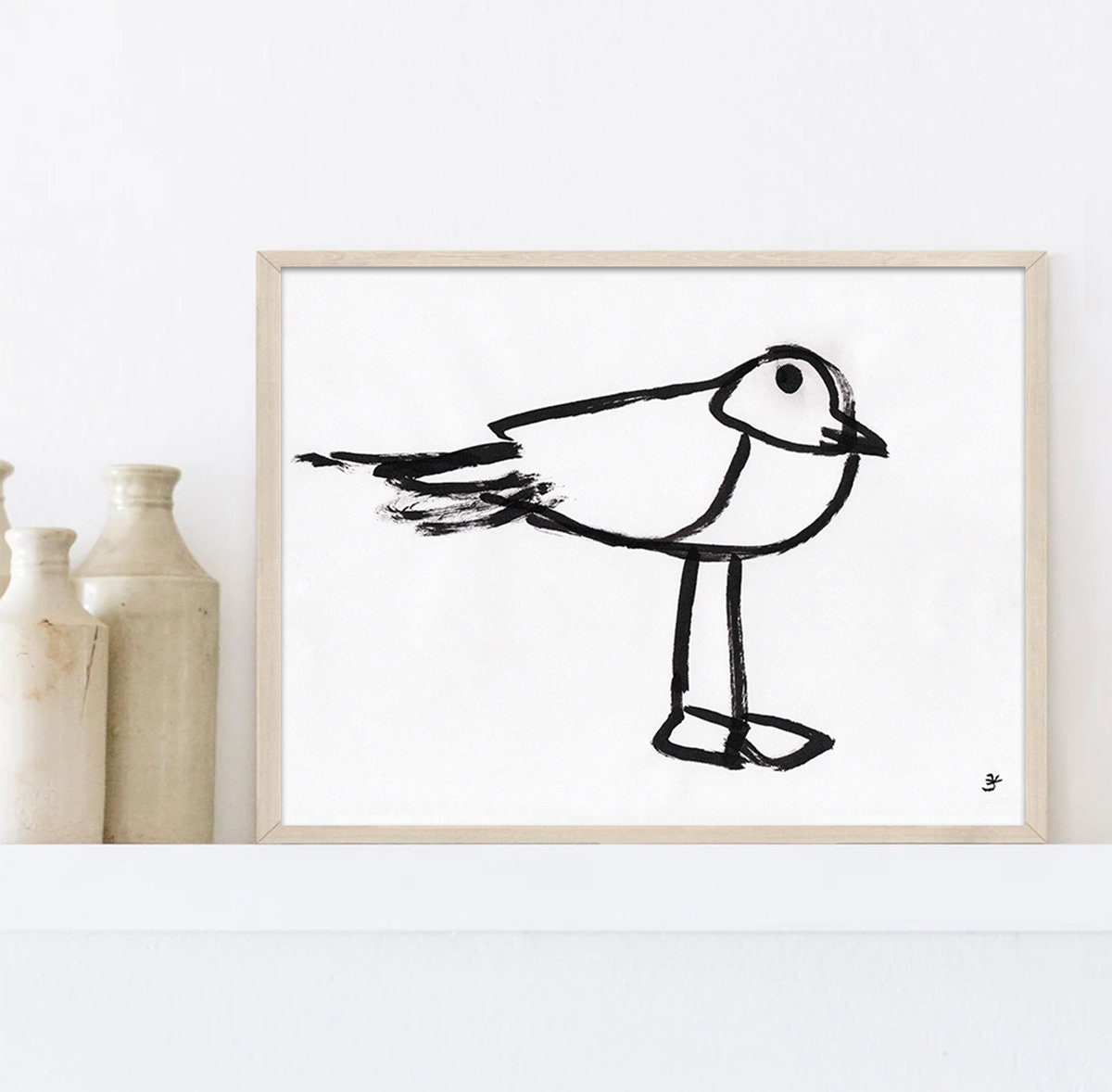 Seagull Printable Art, Beach Bird Print, Living Room Wall Art, Gull Art Print, Bird Poster, Seashore Wall Art, Nautical Wall Art