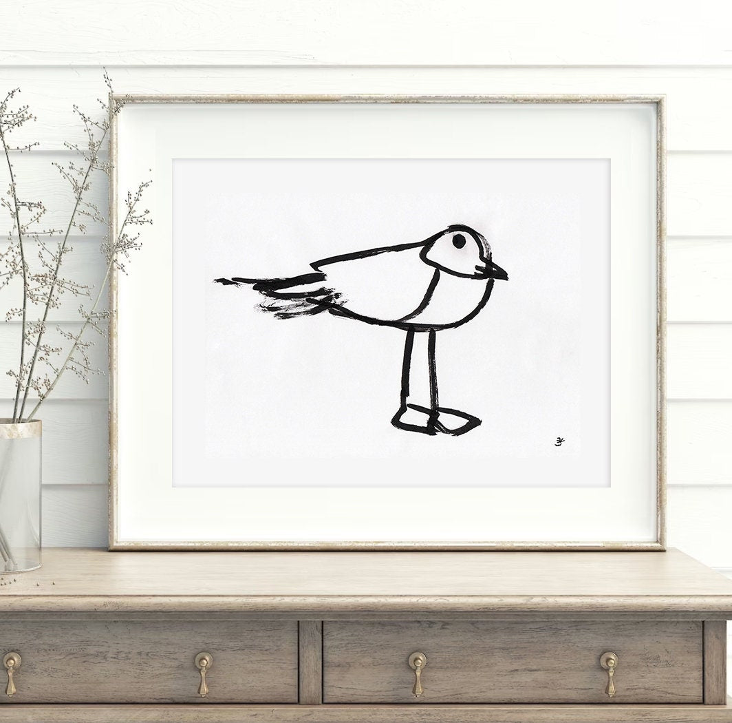 Seagull Printable Art, Beach Bird Print, Living Room Wall Art, Gull Art Print, Bird Poster, Seashore Wall Art, Nautical Wall Art