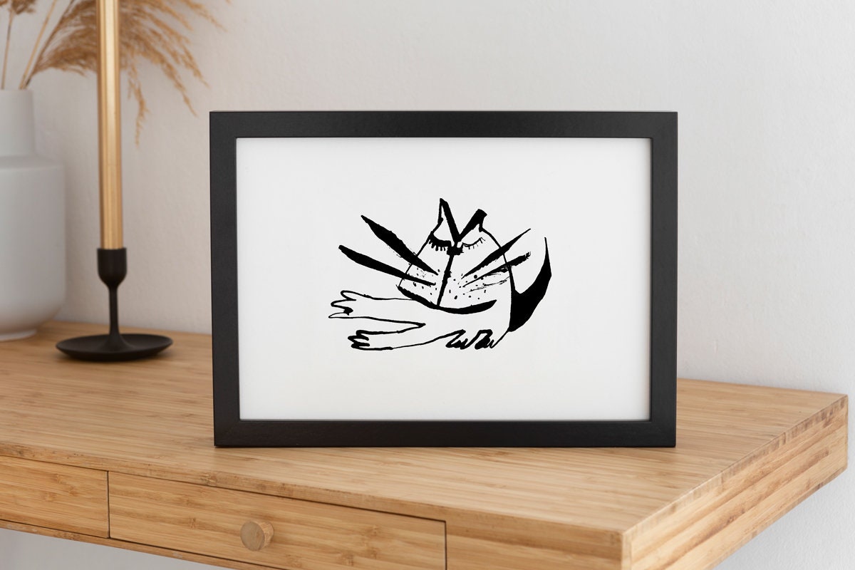 Whimsical Cat Print, Digital Download, Gifts for Cat Lover, Cat Poster, Cat Decor, Cat Art, Cat Png, Cat Silhouette Svg, Animal Illustration
