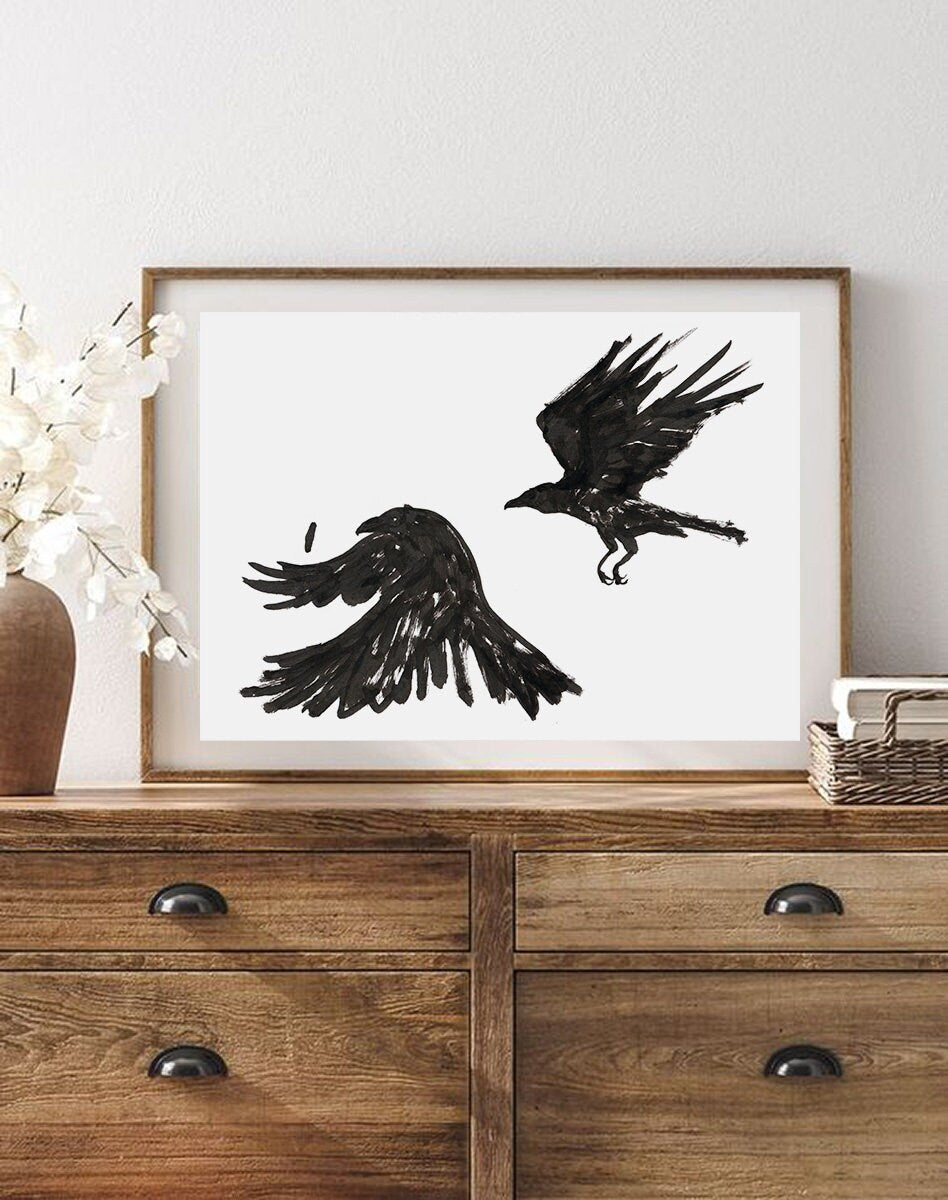 Crow Print, Digital Download, Raven Illustration, Black Bird Poster, Crow Png, Crow Svg, Dark Raven Art, Halloween Decor, Edgar Allen Poe