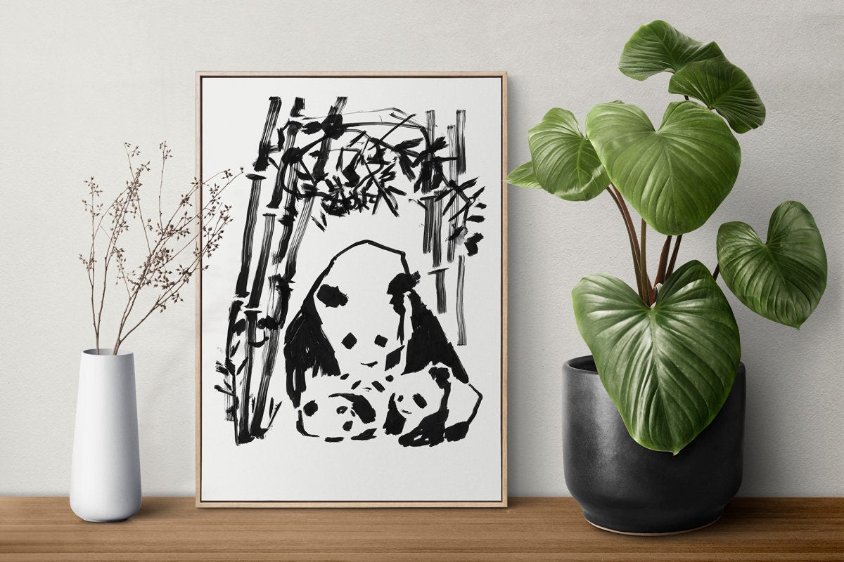 Panda Print, Printable Wall Art, Panda Party Decor, Mothers Day Print, Panda Poster, Digital Download, Panda Kids Art, Nursery Animal Decor