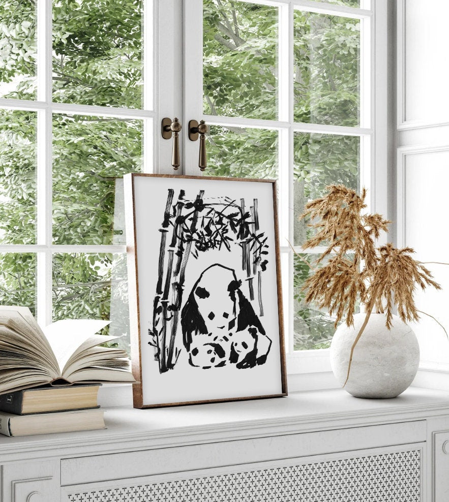 Panda Print, Printable Wall Art, Panda Party Decor, Mothers Day Print, Panda Poster, Digital Download, Panda Kids Art, Nursery Animal Decor