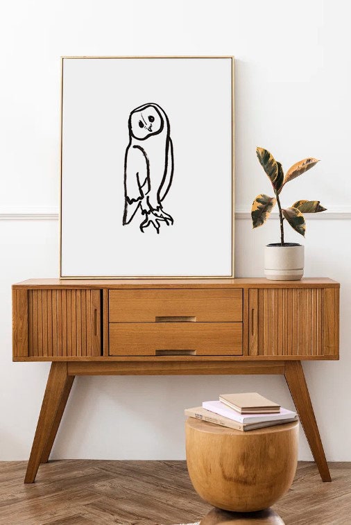 Owl Poster, Woodland Creatures Baby Shower, Barn Owl Art Print, Witchy Room Decor, Owl Digital Download, Minimalist Owl Drawing, Owl Png