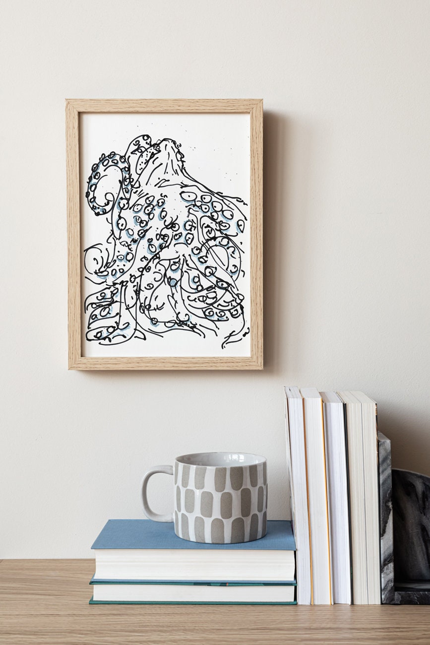 Octopus Wall Decor, Digital Download, Sea Monster Print, Kraken Art, Ocean Animals Poster, Bathroom Octopus
