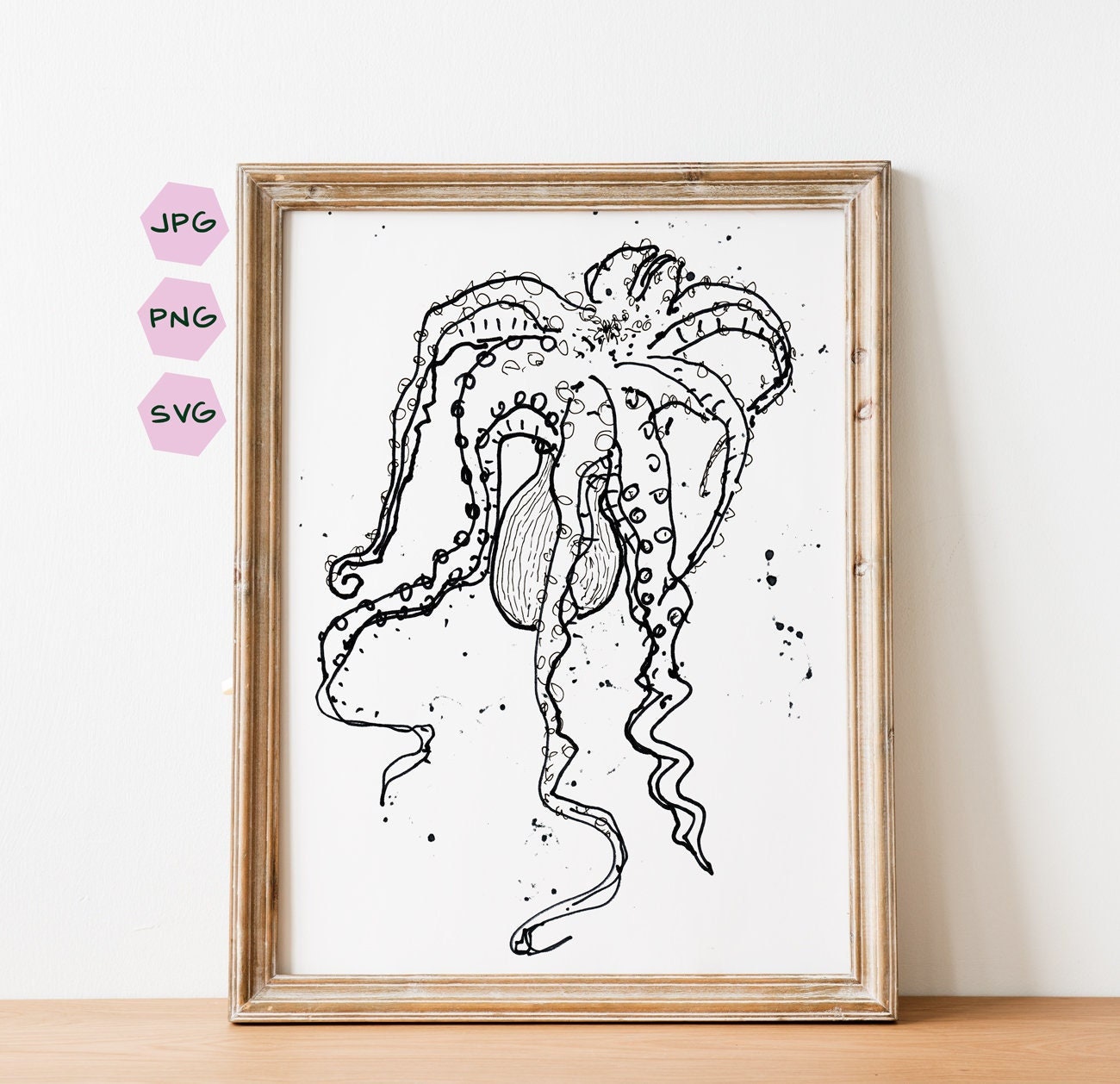 Octopus Art, Kraken Nautical Print, Beach House, Sea Creature Wall Decor, Scuba Life Art, Underwater Pint, Octopus Illustration, Tentacles