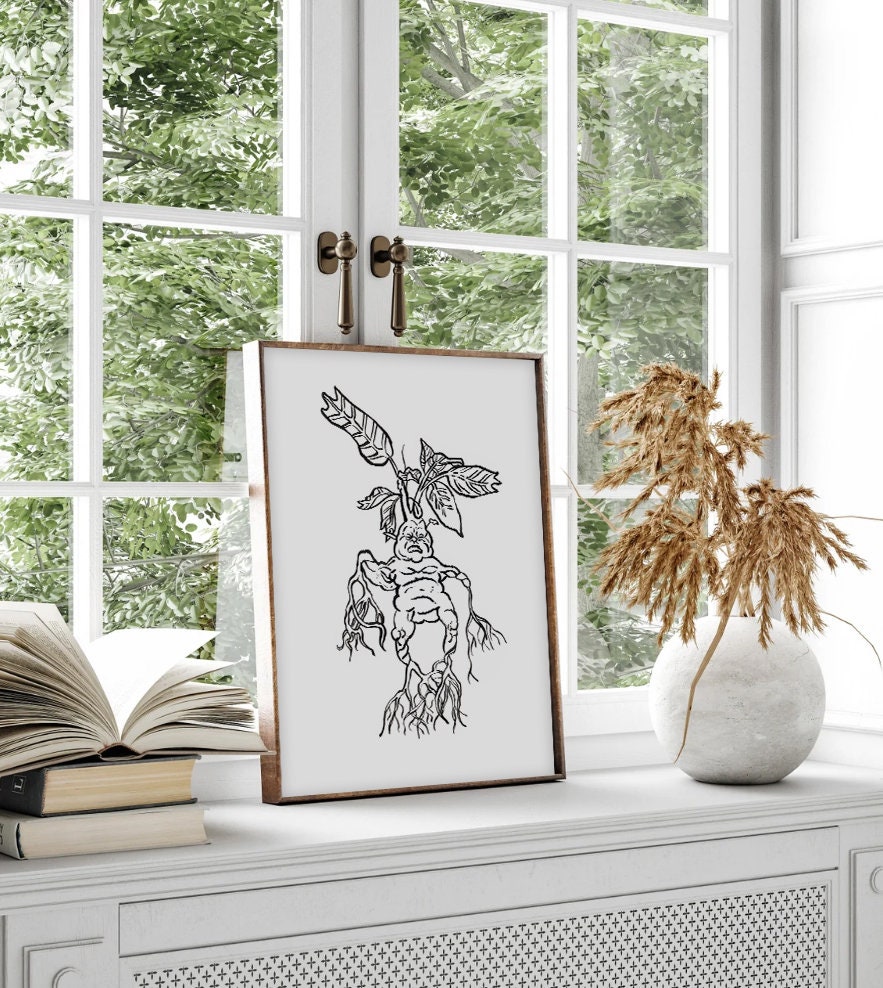 Mandrake Print, Mandragora SVG, Mandrake Png, Mandragora Png, Magic Plant, Mandrake Root Print, Wizard Home Decor, Botanical Wall Art