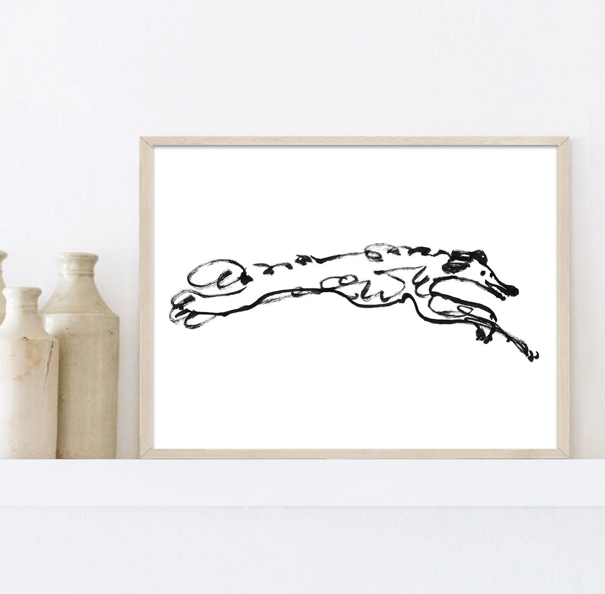 Sighthound Print, Happy Running Dog, Digital Download, Dog Lover Gifts, Whippet Owner Gift