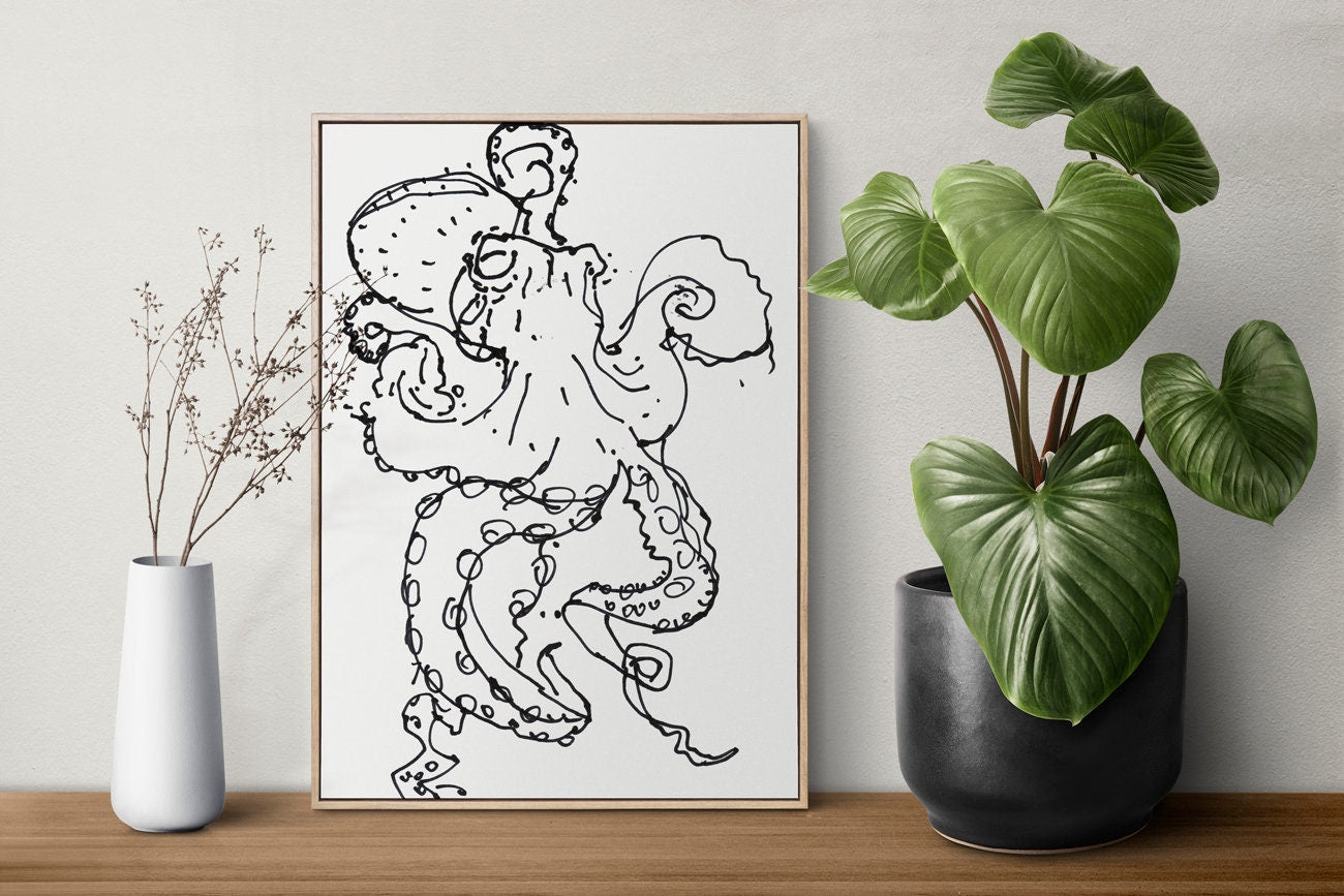 Octopus Svg, Octopus Printable Art, Nautical Octopus Sketch, Octopus Cut file, Digital Download