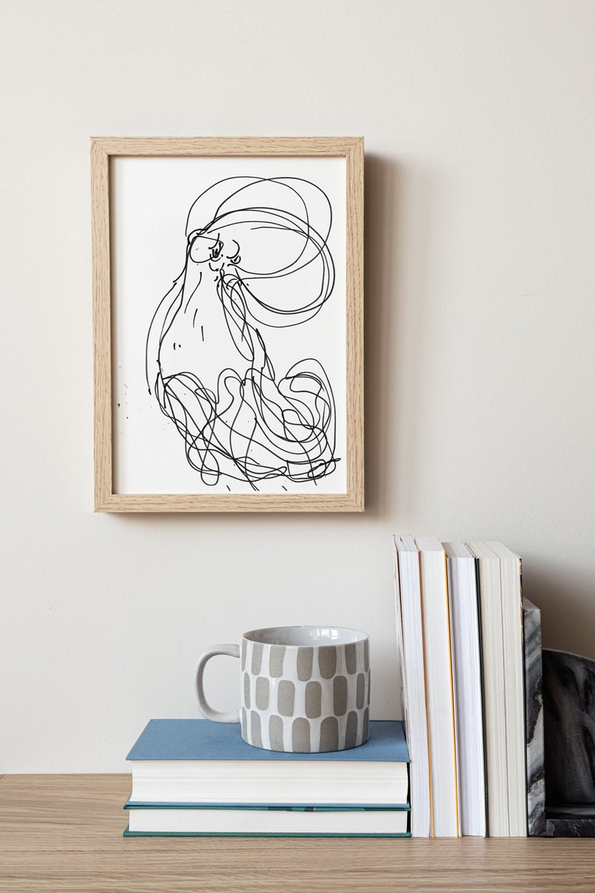 Ocean Creature Digital Print, Expresionism Octopus Wall Art, Nautical and Beach Decor