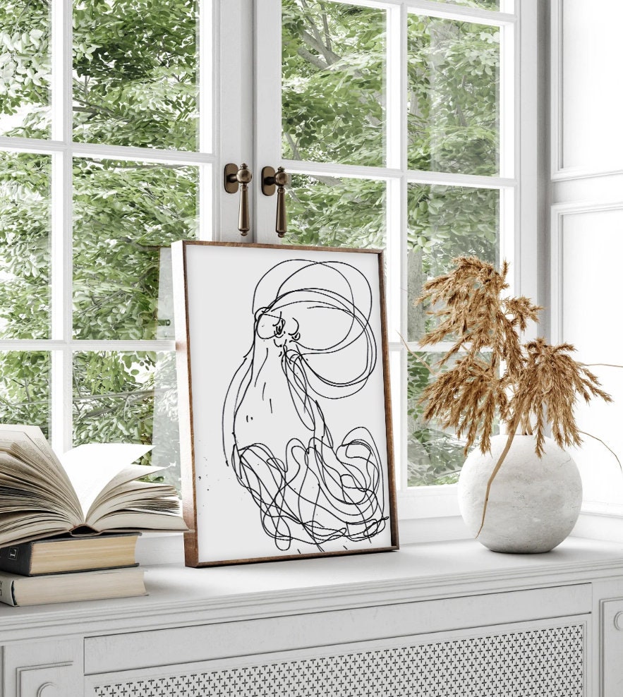 Ocean Creature Digital Print, Expresionism Octopus Wall Art, Nautical and Beach Decor
