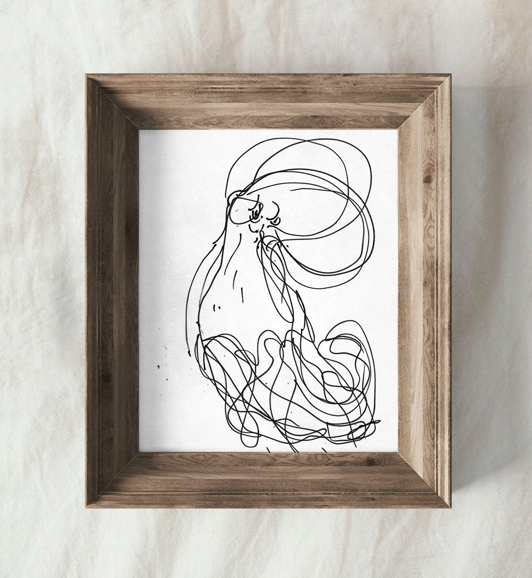 Ocean Creature Digital Print, Expresionism Octopus Wall Art, Nautical and Beach Decor