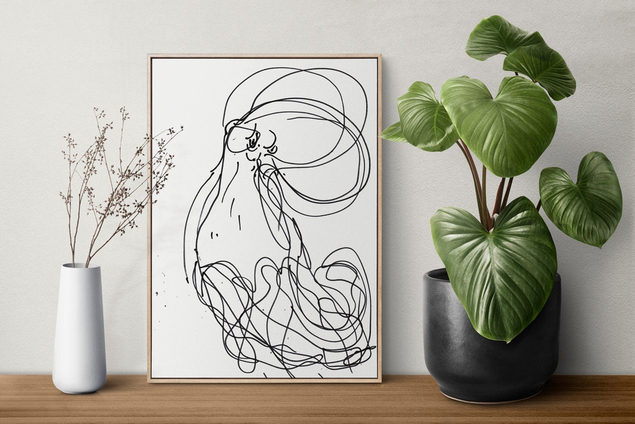 Ocean Creature Digital Print, Expresionism Octopus Wall Art, Nautical and Beach Decor